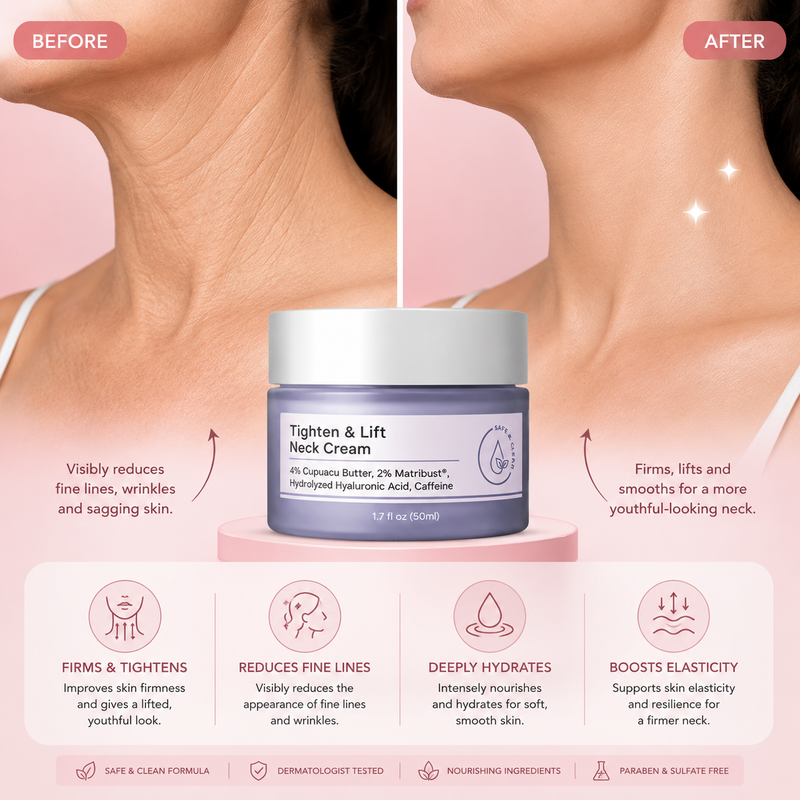 Tighten & Lift Neck Cream – Anti-Aging Firming Formula with Hyaluronic Acid & Caffeine