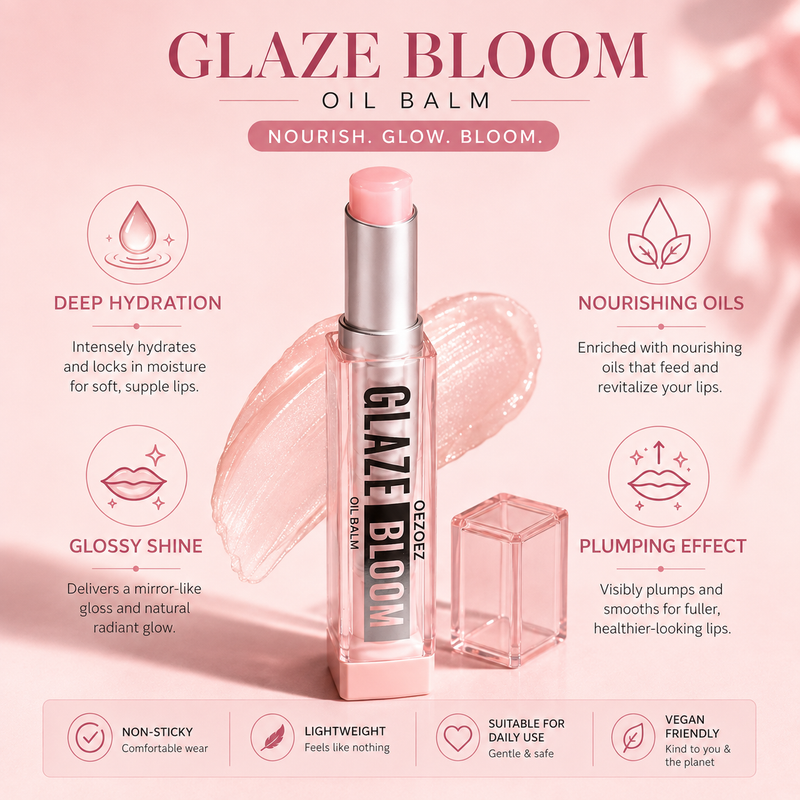 Oezoez Glaze Bloom Oil Balm – Glossy Hydrating Lip Oil Stick for Plump, Soft Lips